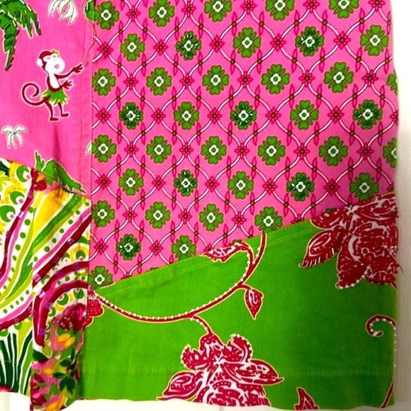 Women’s Vanity Petites Pink and Green Patchwork Style Preppy Cotton Blend Skirt - Picture 6 of 8